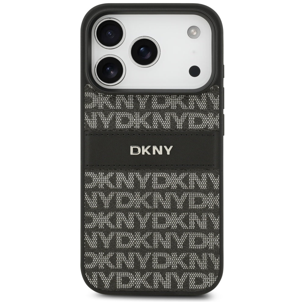 DKNY Repeat Texture Pattern med Tonal Stripe iPhone 17 Pro Case - sort