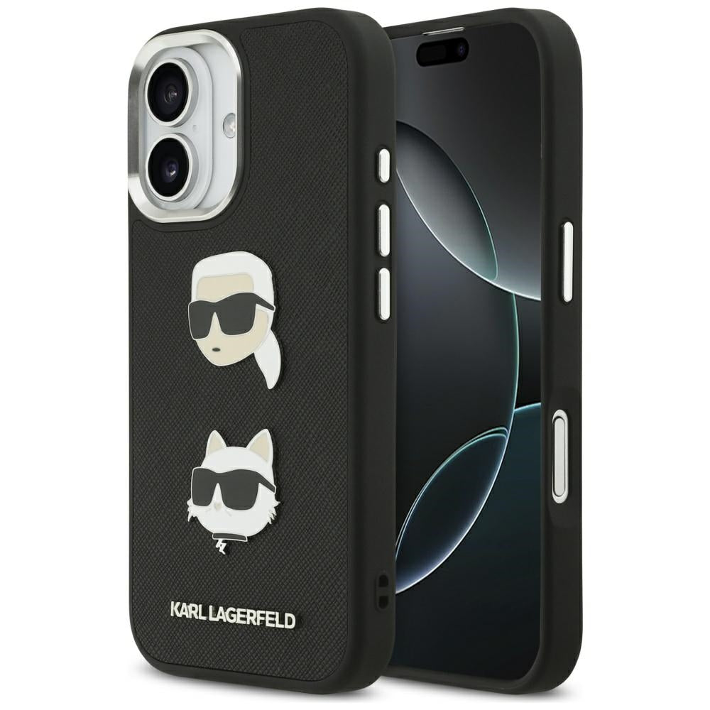 Karl Lagerfeld FW Grained Karl & Choupette Heads Pins & Logo iPhone 17 Case - sort