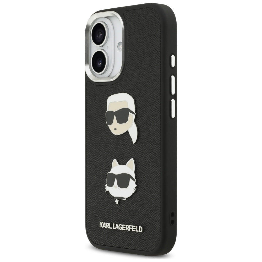 Karl Lagerfeld FW Grained Karl & Choupette Heads Pins & Logo iPhone 17 Case - sort