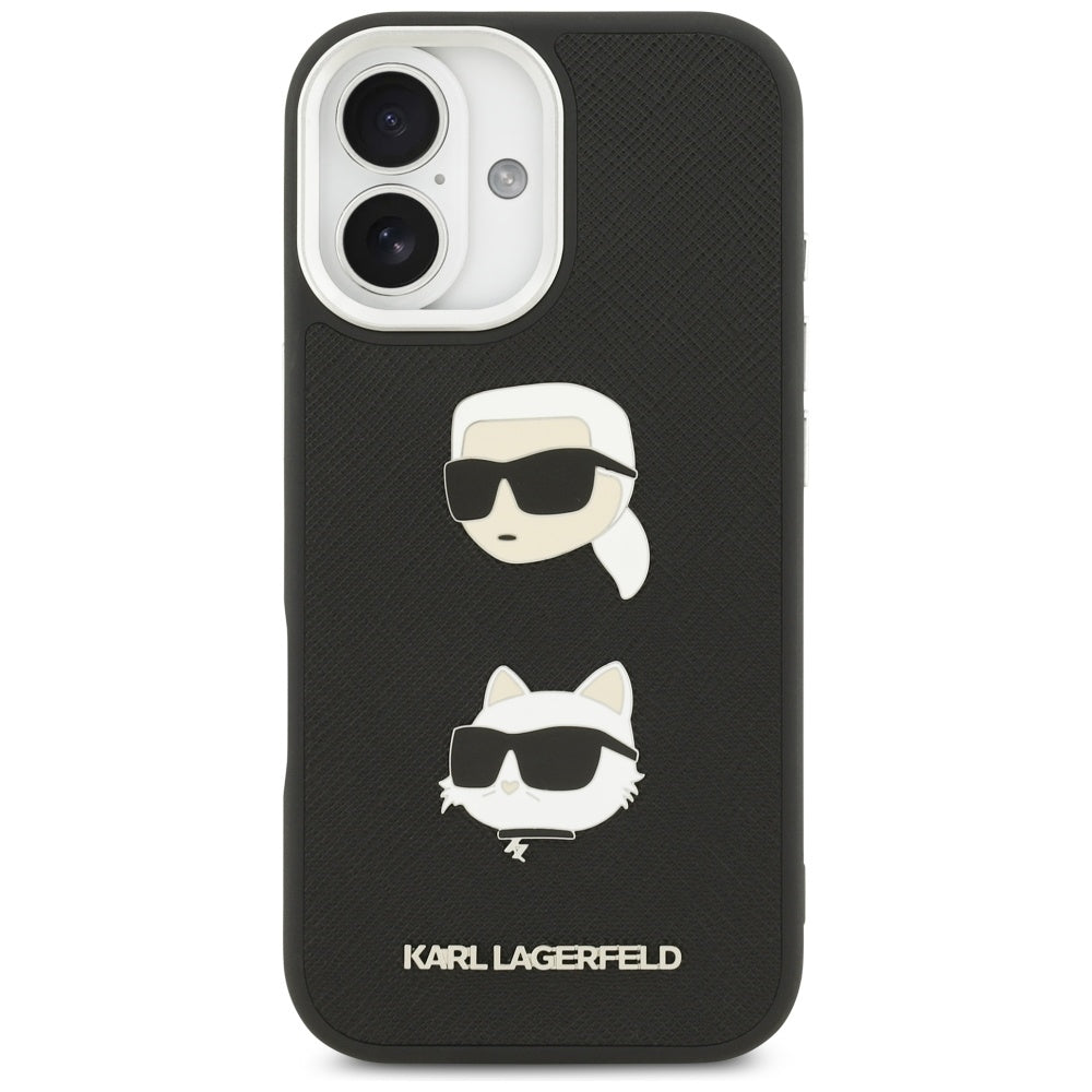 Karl Lagerfeld FW Grained Karl & Choupette Heads Pins & Logo iPhone 17 Case - sort
