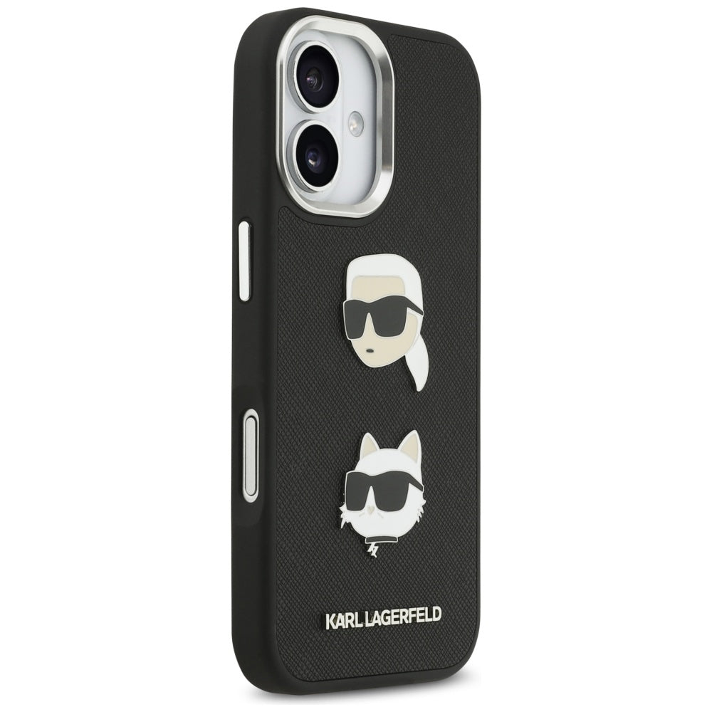 Karl Lagerfeld FW Grained Karl & Choupette Heads Pins & Logo iPhone 17 Case - sort