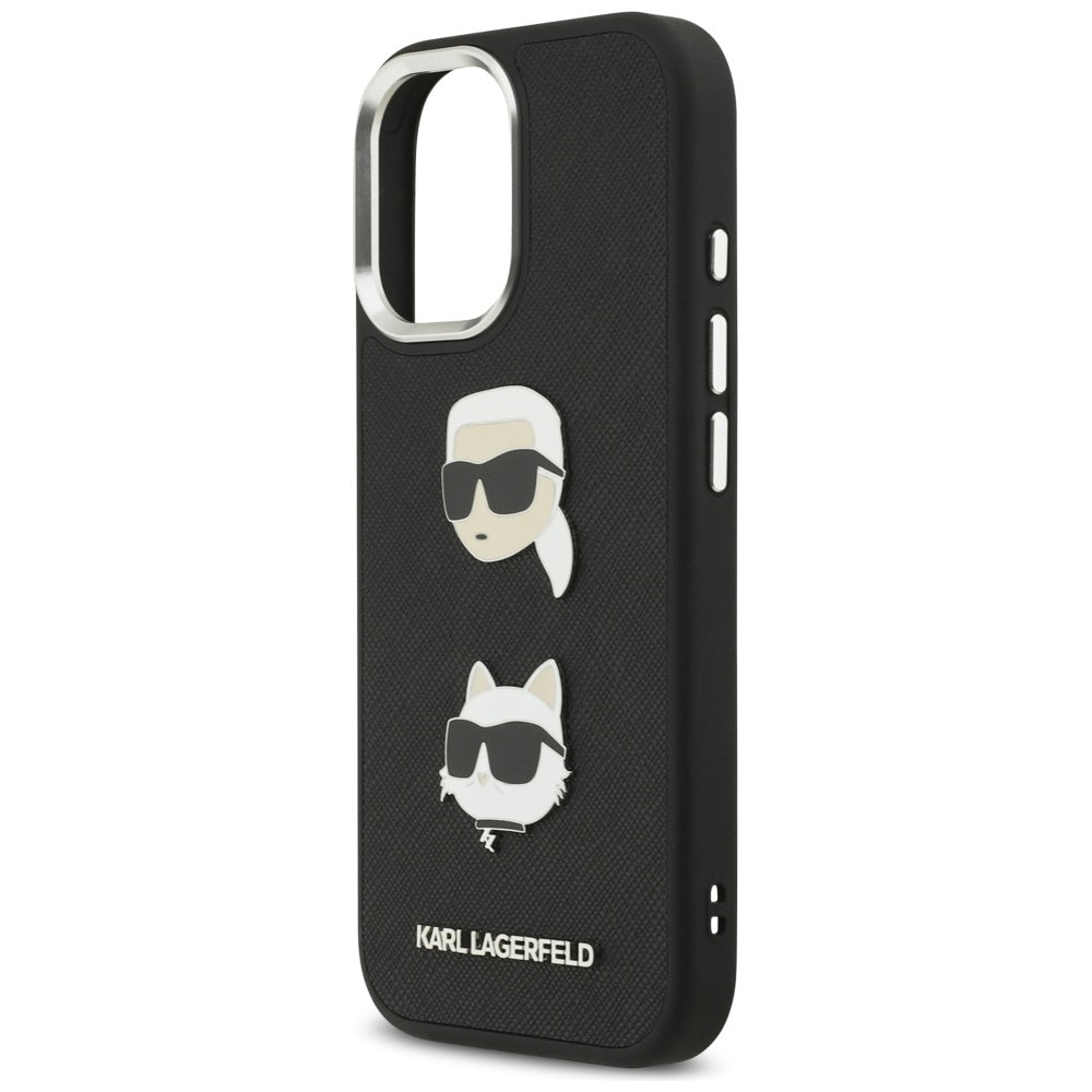 Karl Lagerfeld FW Grained Karl & Choupette Heads Pins & Logo iPhone 17 Case - sort