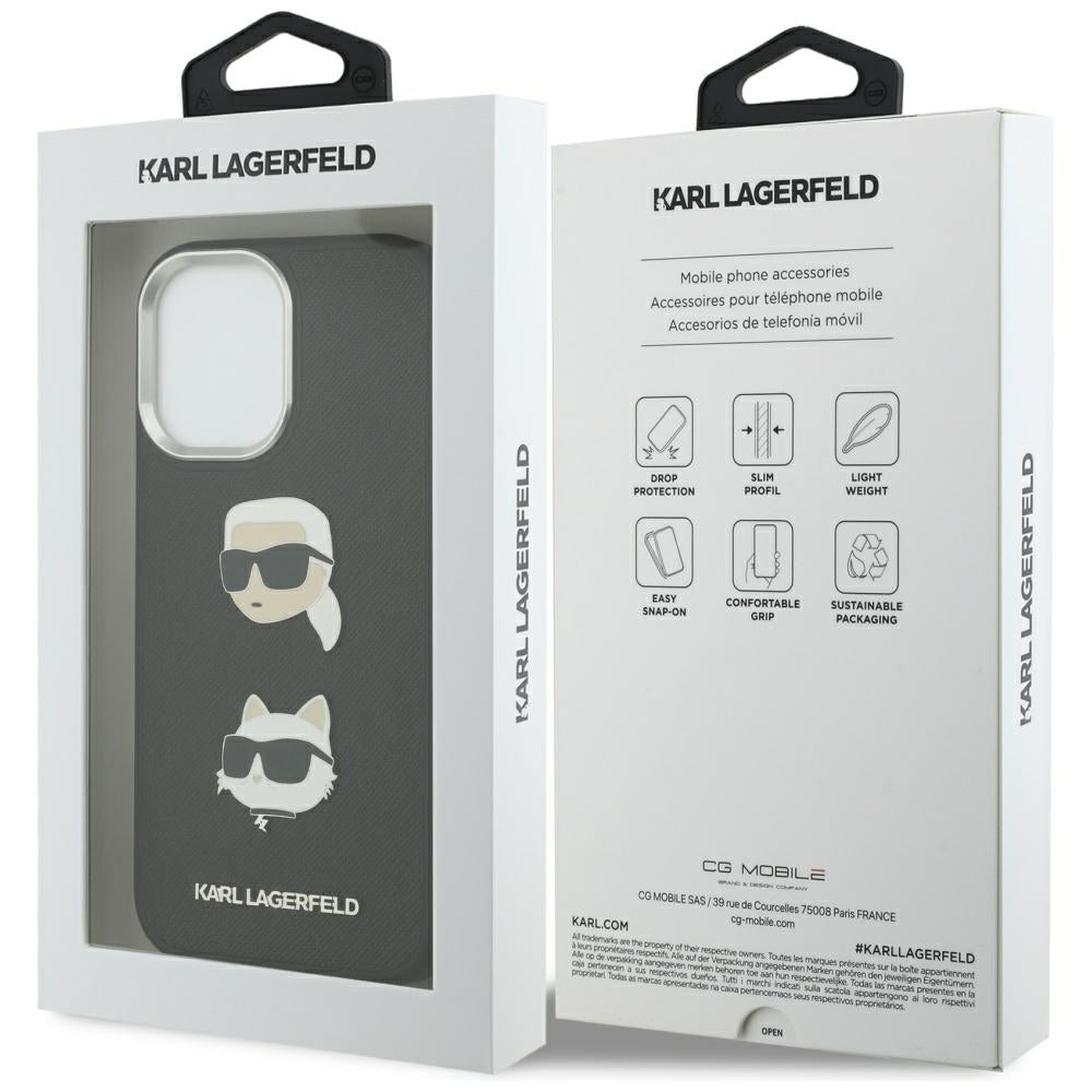 Karl Lagerfeld FW Grained Karl & Choupette Heads Pins & Logo iPhone 17 Case - sort