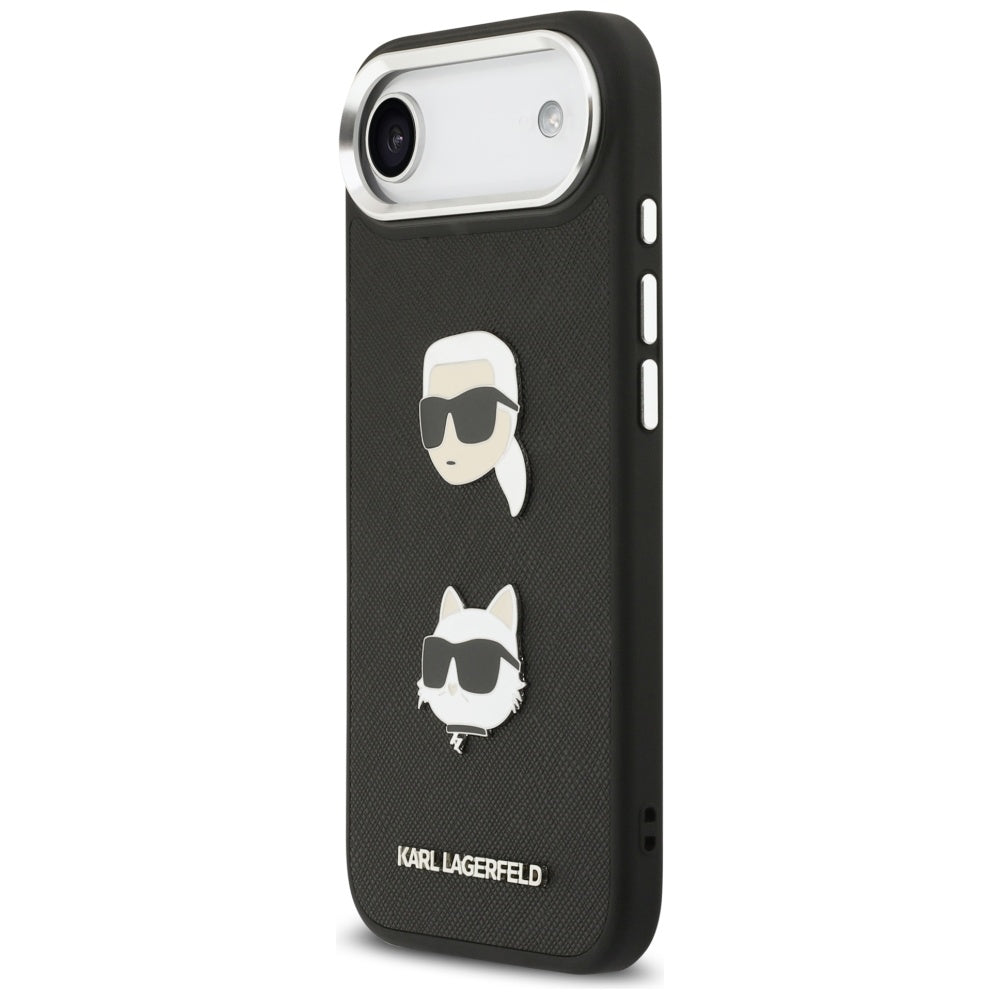 Karl Lagerfeld FW Grained Karl & Choupette Heads Pins & Logo iPhone Air Case - sort