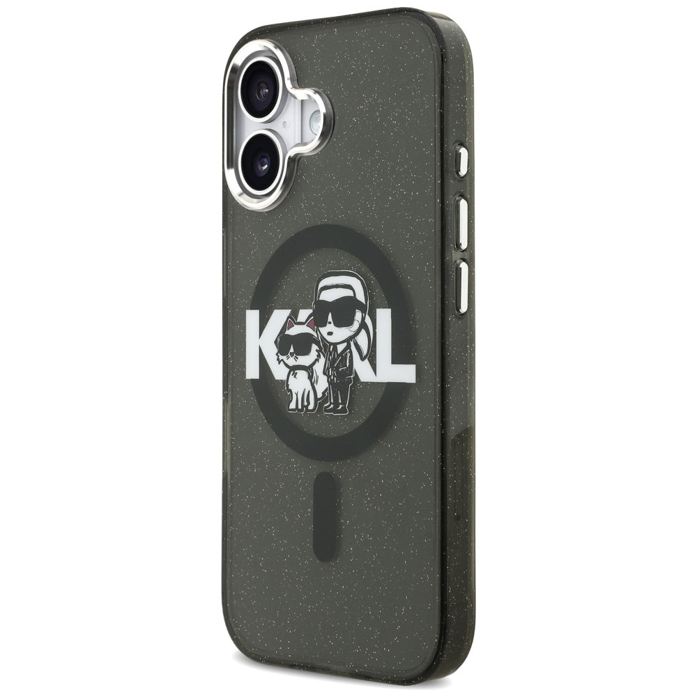 Karl Lagerfeld IML Glitter Karl & Choupette Sketch Logo MagSafe iPhone 17 Case - sort