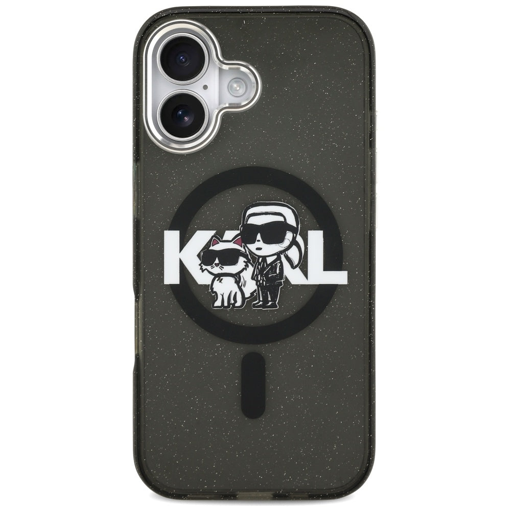 Karl Lagerfeld IML Glitter Karl & Choupette Sketch Logo MagSafe iPhone 17 Case - sort