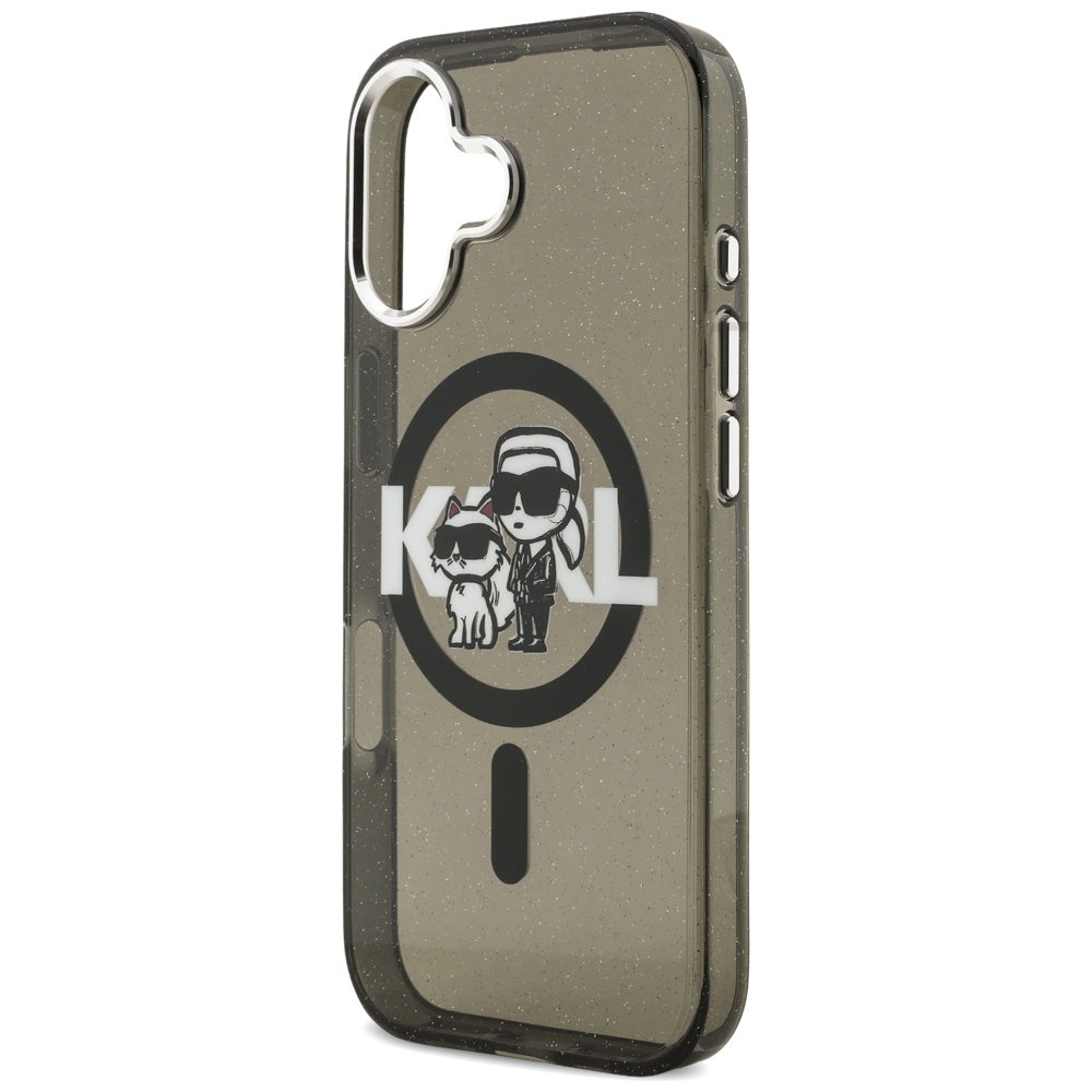Karl Lagerfeld IML Glitter Karl & Choupette Sketch Logo MagSafe iPhone 17 Case - sort