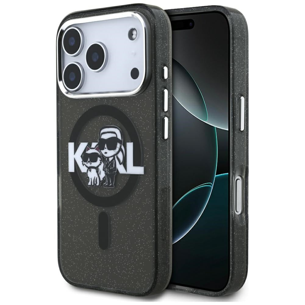 Karl Lagerfeld IML Glitter Karl & Choupette Sketch Logo MagSafe Case til iPhone 17 Pro - sort