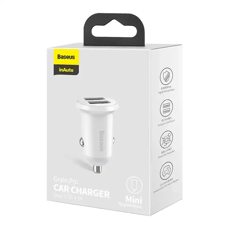 Baseus Grain Pro Car Charger 2x USB 4.8A (hvid)