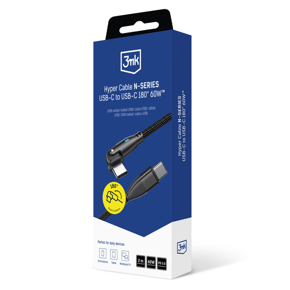 3mk Hyper Cable 3mk Hyper Cable N-SERIES USB-C / USB-C 2m 20V / 3A 60W / sort