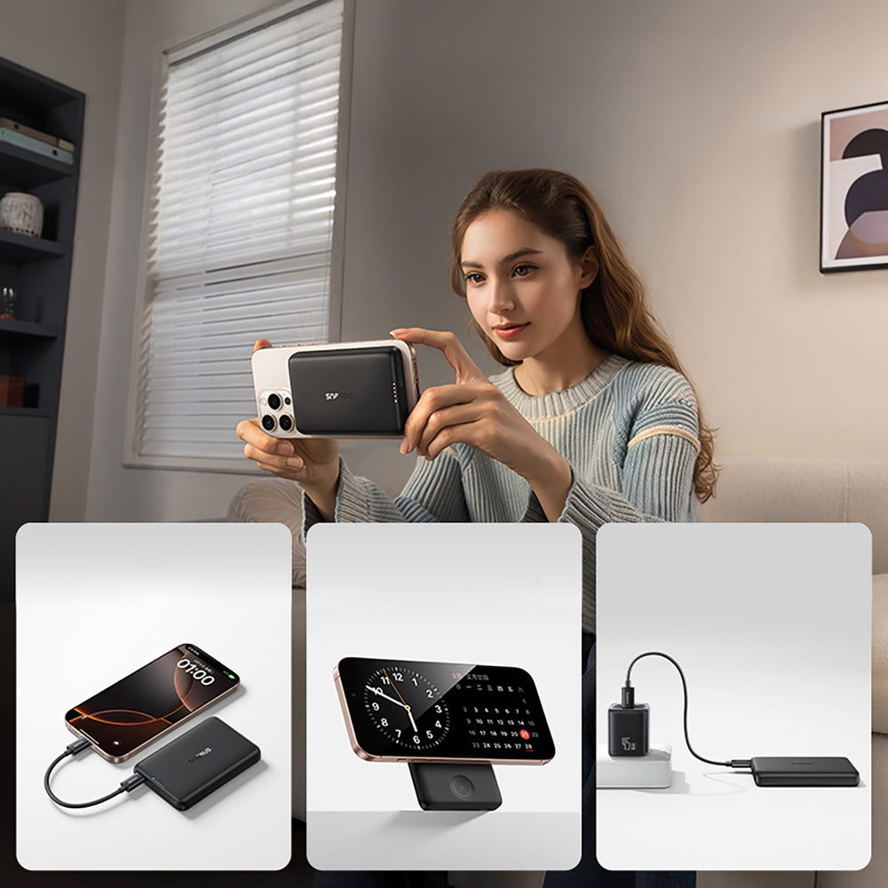 Baseus EnerFill FT11 10000mAh 27W MagSafe Kompatibel Power Bank til Apple Watch og Smartphones med 20V / 3A 30cm USB-C-kabel - sort