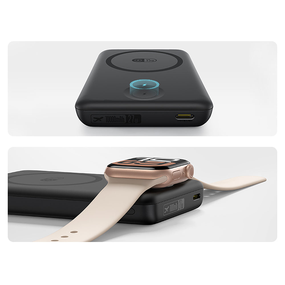 Baseus EnerFill FT11 10000mAh 27W MagSafe Kompatibel Power Bank til Apple Watch og Smartphones med 20V / 3A 30cm USB-C-kabel - sort