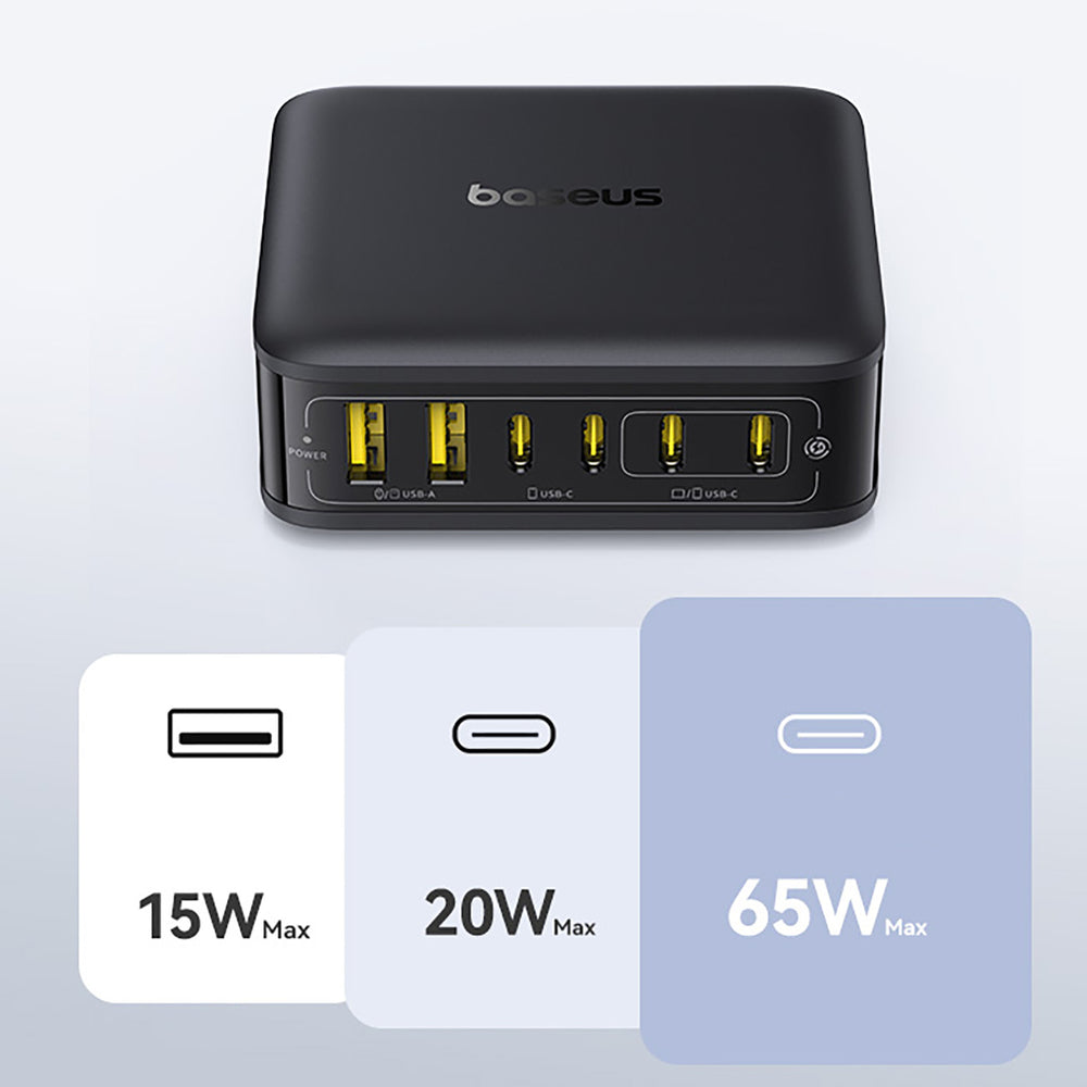 Baseus EnerFill FH21 120W Ladestation 4xUSB-C + 2xUSB-A - sort