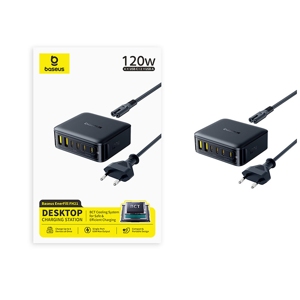 Baseus EnerFill FH21 120W Ladestation 4xUSB-C + 2xUSB-A - sort