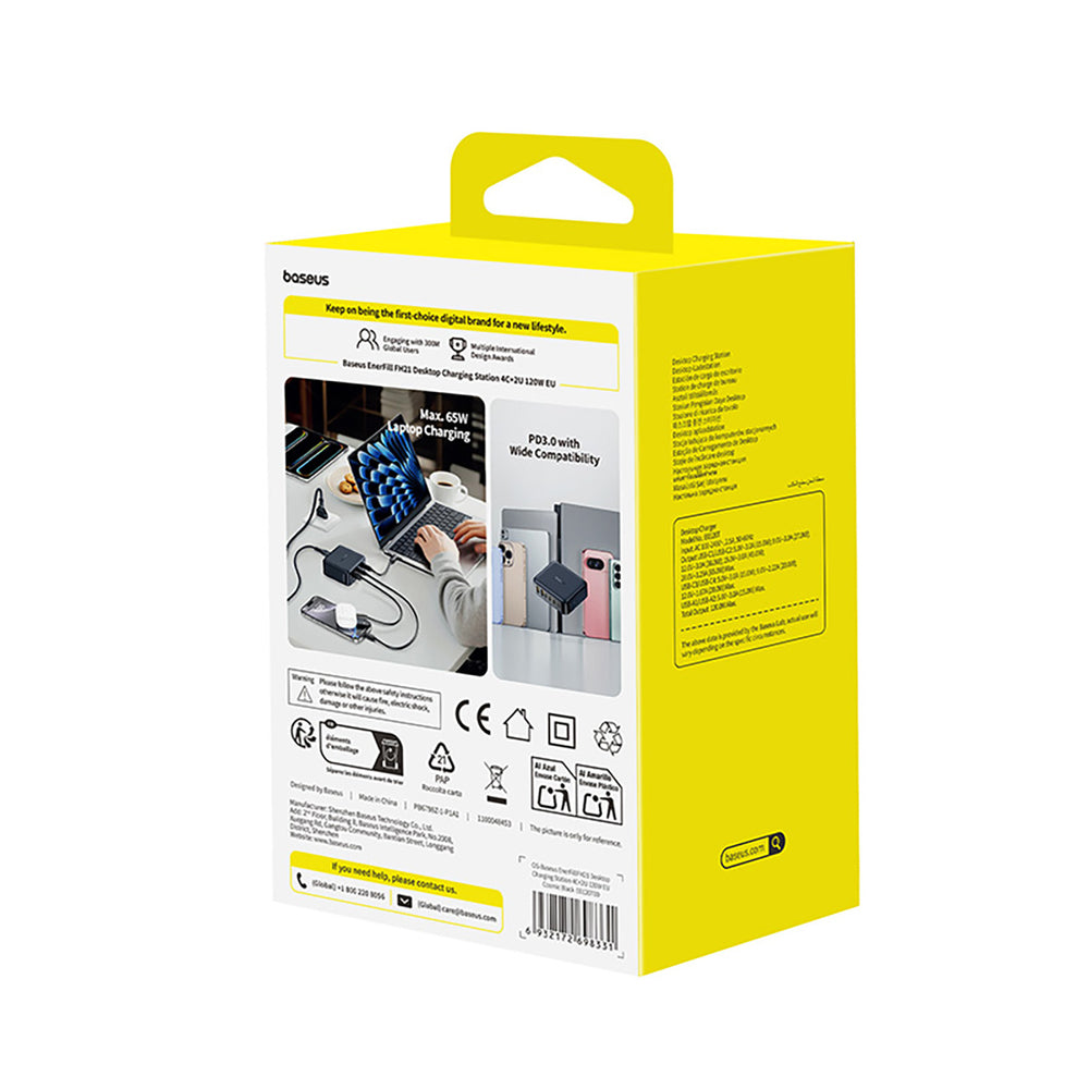 Baseus EnerFill FH21 120W Ladestation 4xUSB-C + 2xUSB-A - sort