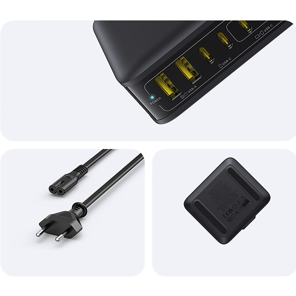 Baseus EnerFill FH21 120W Ladestation 4xUSB-C + 2xUSB-A - sort
