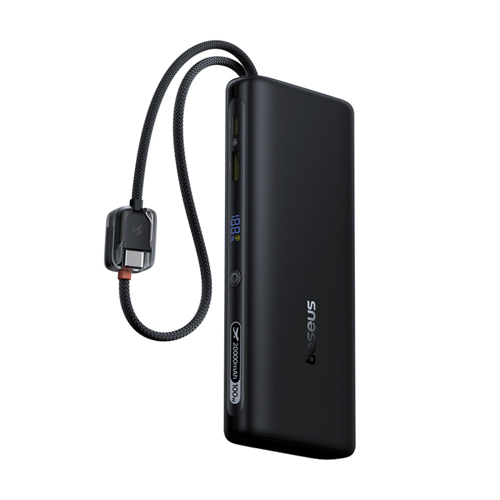 Baseus EnerFill FC41 20000mAh 100W Power Bank with Digital Display and Built-in Dual USB-C Cable - Black
