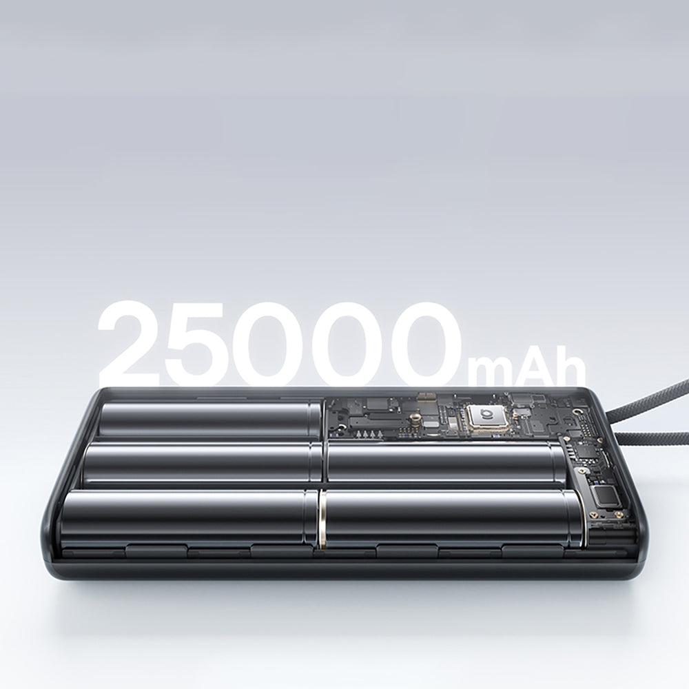 Baseus EnerFill FC41 25000mAh 145W Power Bank with Digital Display and Built-in Dual USB-C Cable - Black
