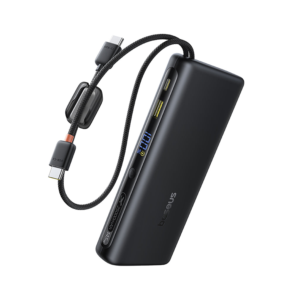 Baseus EnerFill FC41 25000mAh 145W Power Bank with Digital Display and Built-in Dual USB-C Cable - Black