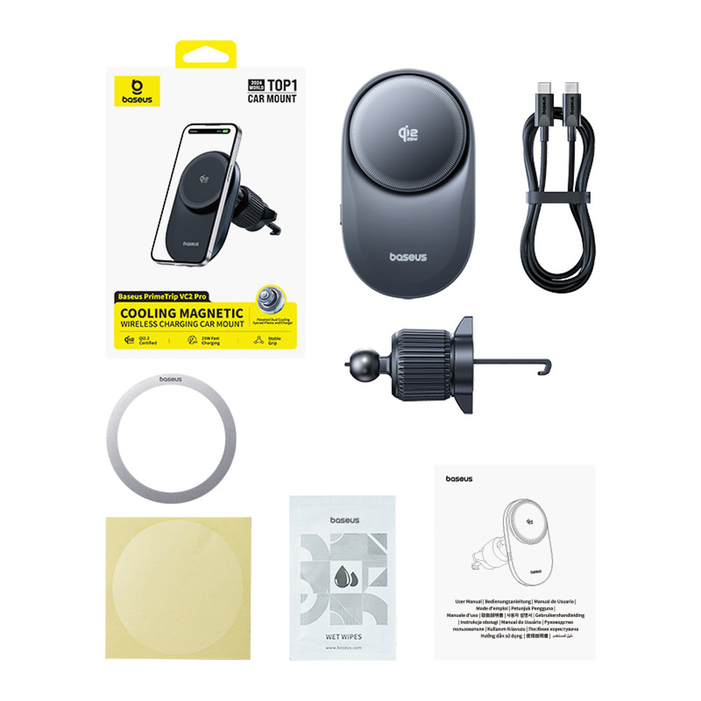 Baseus PrimeTrip VC2 Pro Magnetisk Holder med Qi2.2 oplader og luftventilator - sort