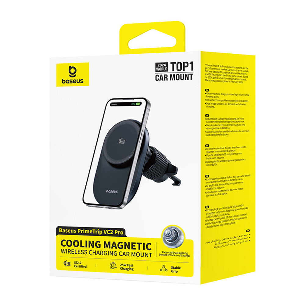 Baseus PrimeTrip VC2 Pro Magnetisk Holder med Qi2.2 oplader og luftventilator - sort