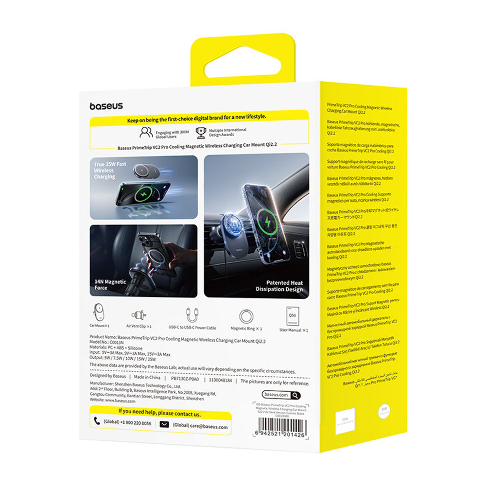 Baseus PrimeTrip VC2 Pro Magnetisk Holder med Qi2.2 oplader og luftventilator - sort