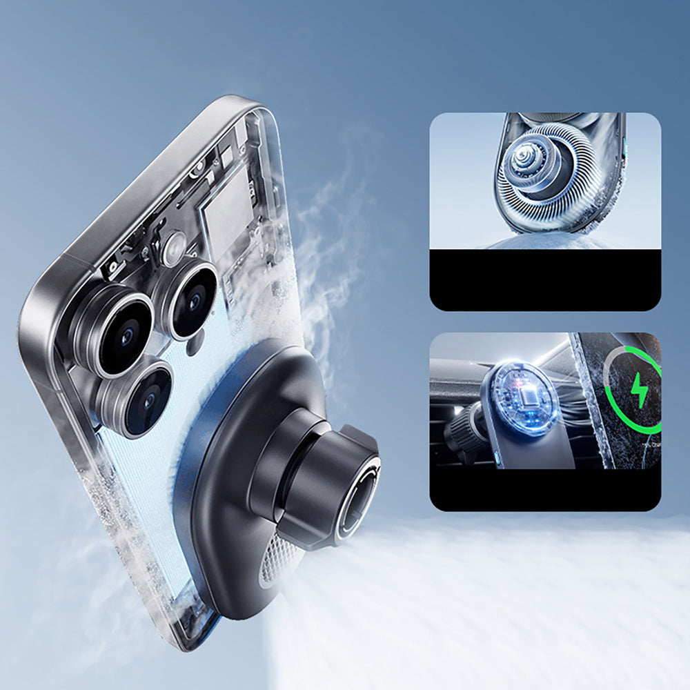 Baseus PrimeTrip VC2 Pro Magnetisk Holder med Qi2.2 oplader og luftventilator - sort