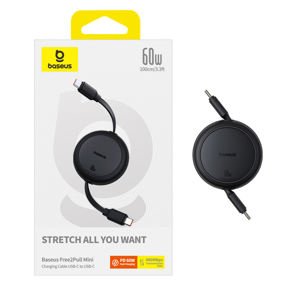 Baseus Free2Pull 60W USB-C Retractable Cable - USB-C 1m - Black