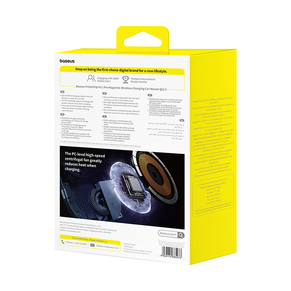 Baseus PrimeTrip VC1 Pro magnetisk holder med Qi2 induktiv oplader til luftventil - sort