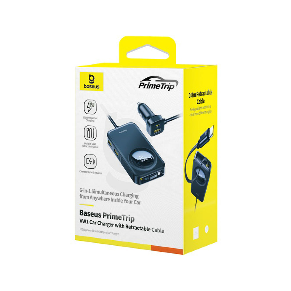 Baseus PrimeTrip VW1 60W Biloplader med integreret kabel til 6 enheder - sort