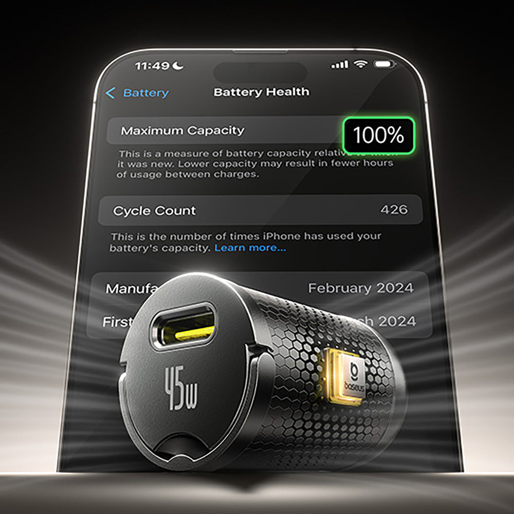 Baseus PrimeTrip VP2 45W USB-C Car Charger with 60W USB-C to USB-C 1m Cable - Black