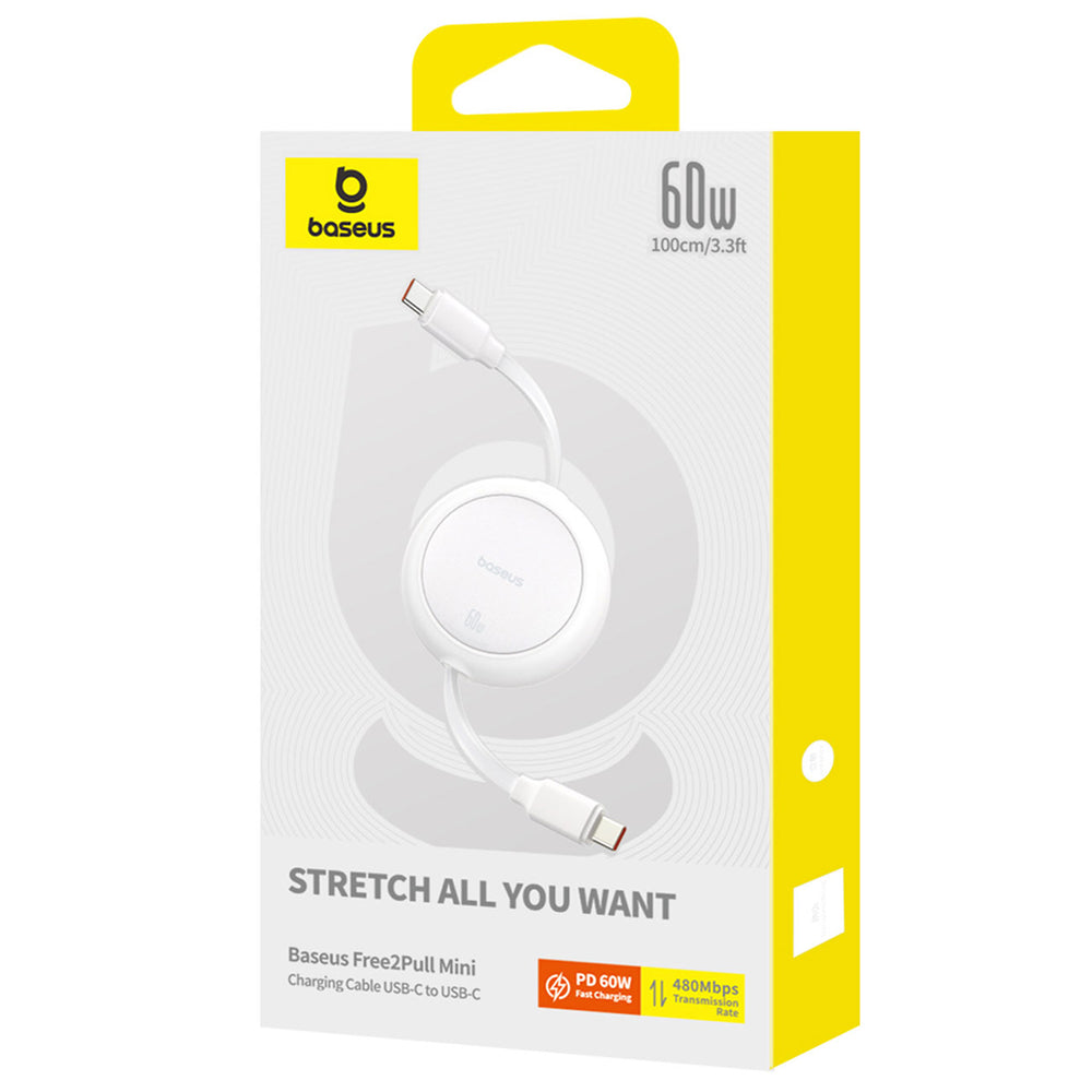 Baseus Free2Pull 60W USB-C Retractable Cable - USB-C 1m - White