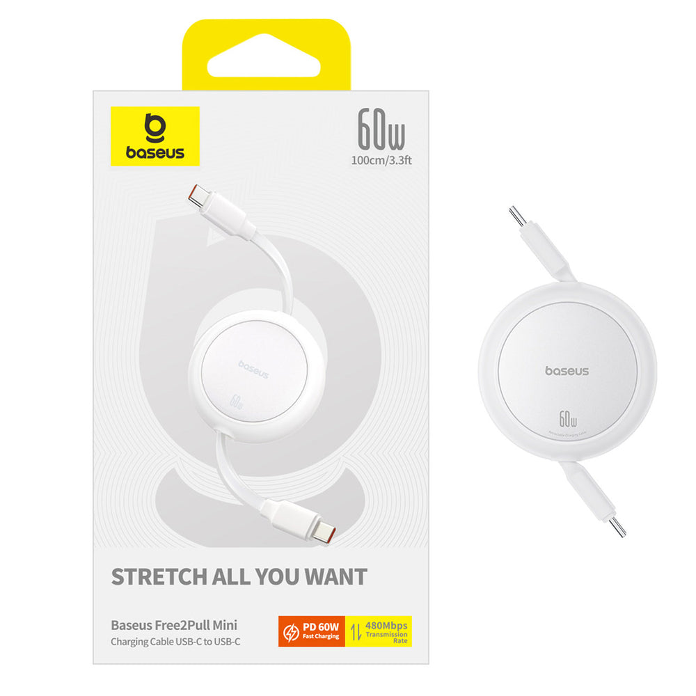 Baseus Free2Pull 60W USB-C Retractable Cable - USB-C 1m - White