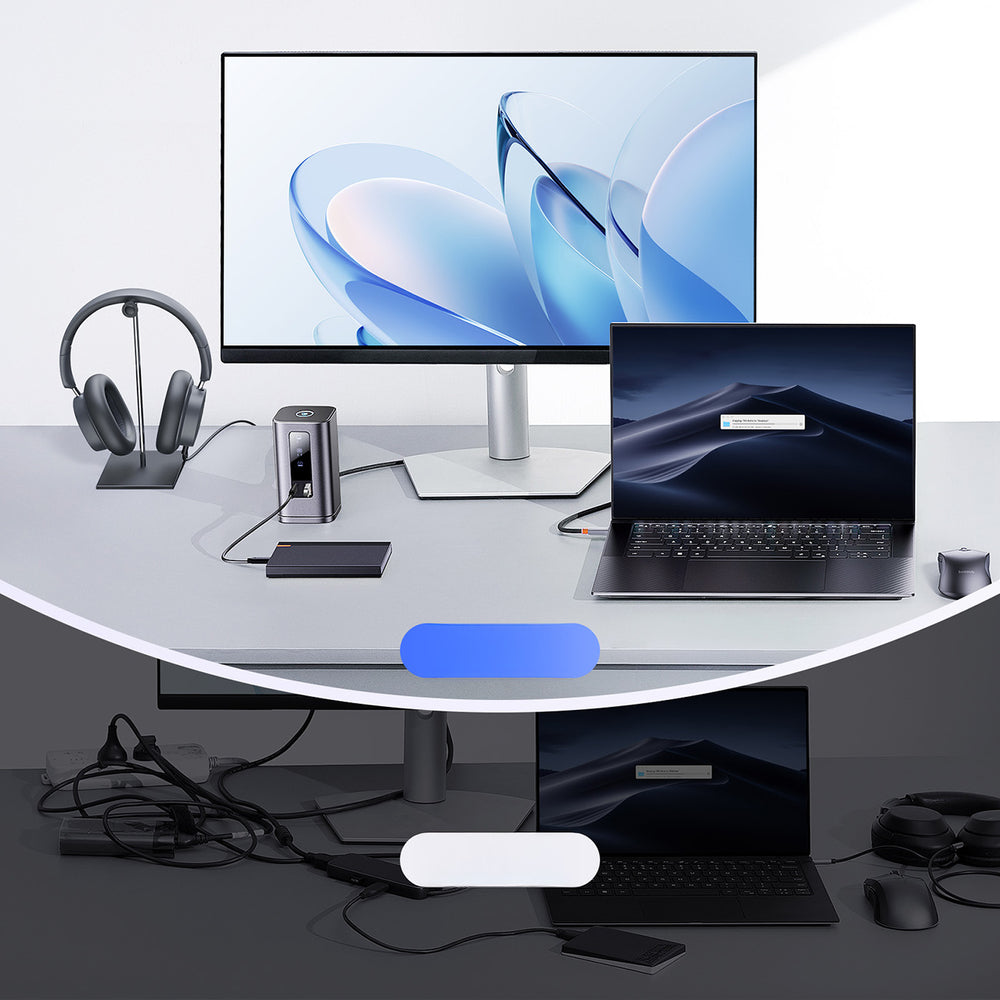 Baseus Spacemate RD1 hub 11in1 USB-C docking station - 2xHDMI 4K@60Hz 2xDP 4K@60Hz 2xUSB-A 10Gb/s USB-C 10Gb/s RJ45 USB-A 480Mb/s USB-C PD mini jack 3.5mm EU oplader - grå