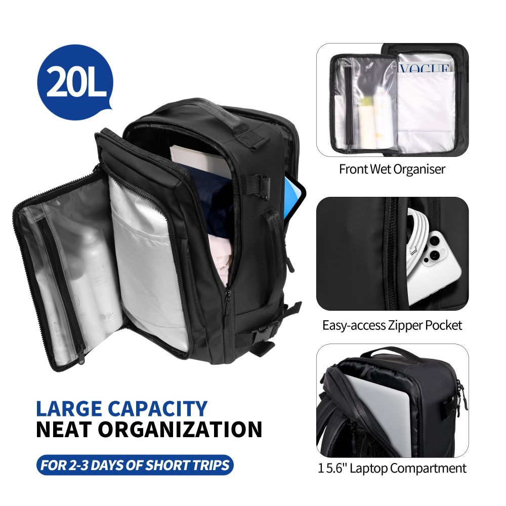 Tech-Protect Defender S50 Backpack for Ryanair & Wizzar, 20L Laptop - Black