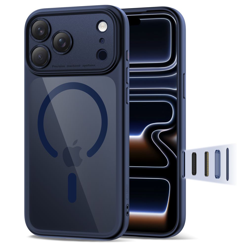 Tech-Protect Magpeak Magsafe CC Case til iPhone 17 Pro Max - Clear Navy Blue
