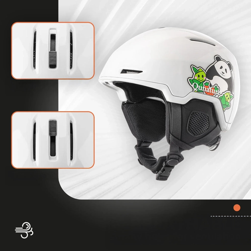 Qunature 10130003005 Skihjelm med ørepropper Panda Snowboard til børn størrelse M - hvid