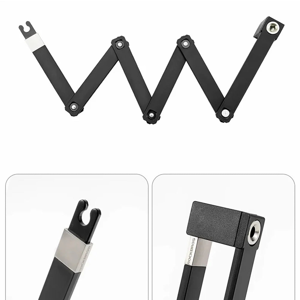 Rockbros 32140003001 foldable bicycle lock with key and handle, 88cm - black