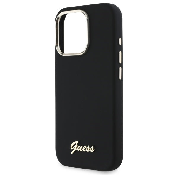 Guess Silicone Script Metal Logo & Frame Case til iPhone 16 Pro Max - sort