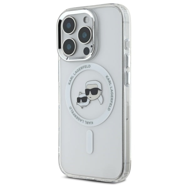 Karl Lagerfeld IML Metal Karl&Choupette Head MagSafe Case til iPhone 16 Pro - Hvid