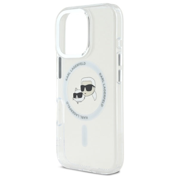 Karl Lagerfeld IML Metal Karl&Choupette Head MagSafe Case til iPhone 16 Pro Max - Hvid
