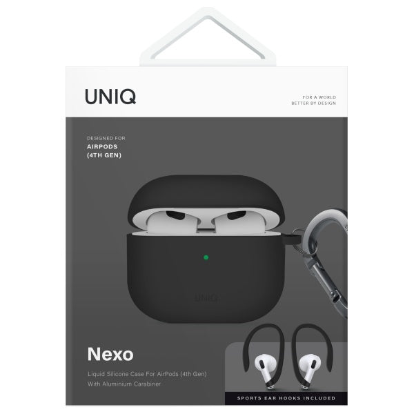Uniq Nexo AirPods 4 + Ørehooks Silikonhylster - sort