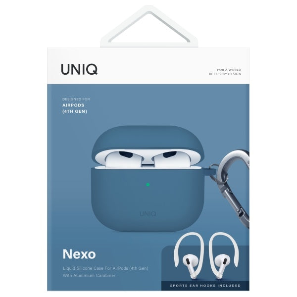 Uniq Nexo AirPods 4 + Ear Hooks Silicone-kasse - blå