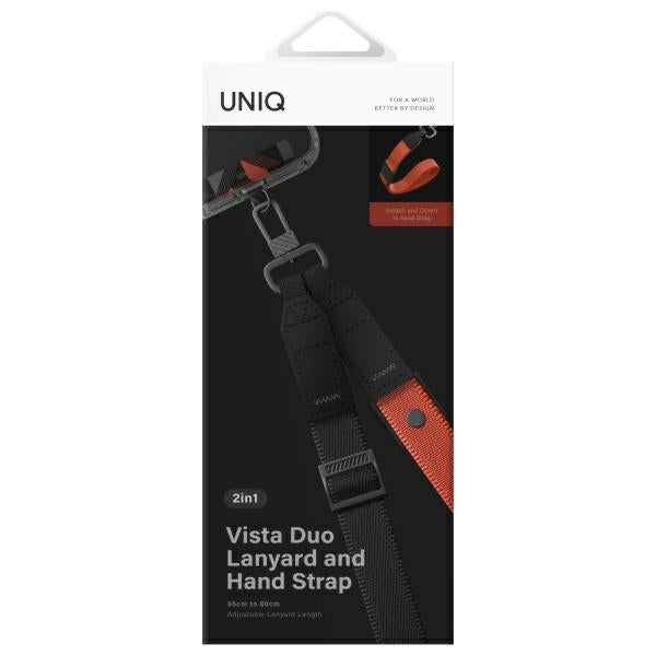 Uniq Vista 2-i-1-telefonstreng - sort og orange