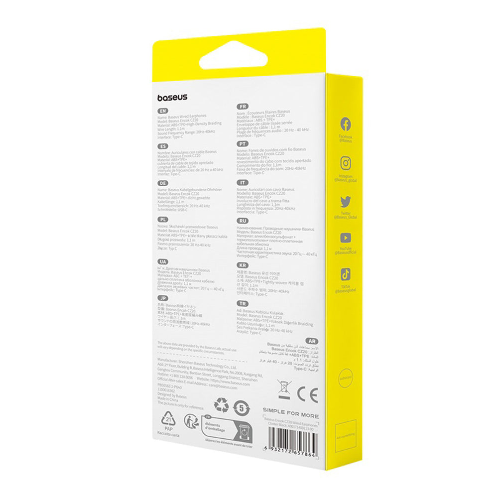 Baseus Encok CZ20 In-Ear Wired USB-C Headphones - Black
