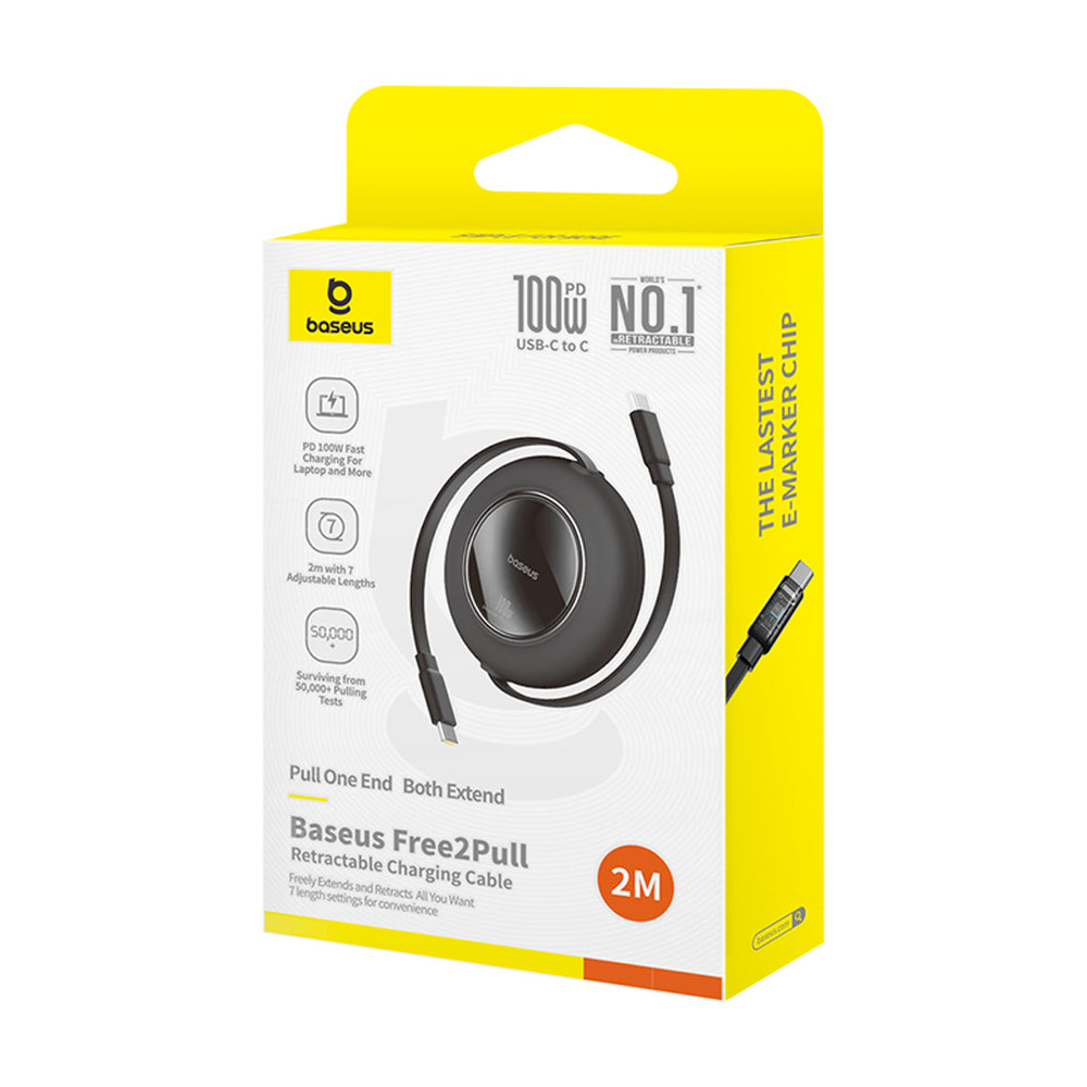 Baseus Free2Pull Mini 100W Retractable USB-C-kabel - USB-C 2m - sort