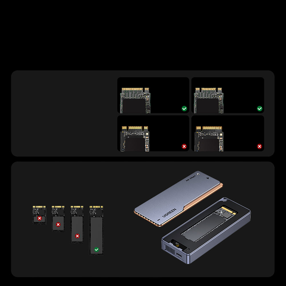 Ugreen D703 USB4 40Gb/s M.2 NVMe SSD-kabine med aktiv køling - Grå