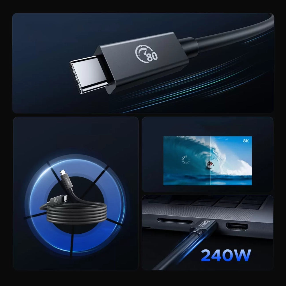 Orico USB4 Thunderbolt 5 Cable 80Gbps 240W USB-C to USB-C 2m - Black