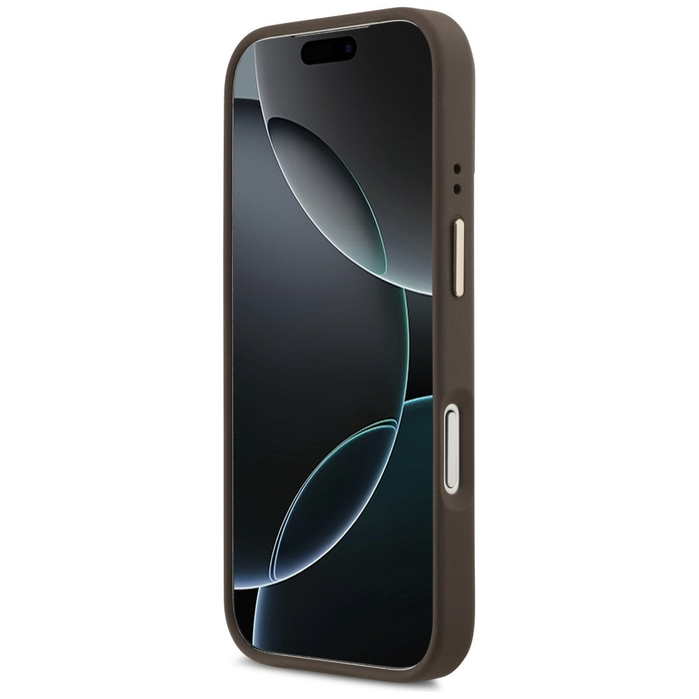 Guess 4G PU Triangle Logo & Stand Camera Magsafe Case til iPhone 17 Pro - Brunt