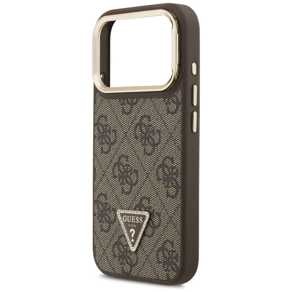 Guess 4G PU Triangle Logo & Stand Camera Magsafe Case til iPhone 17 Pro - Brunt